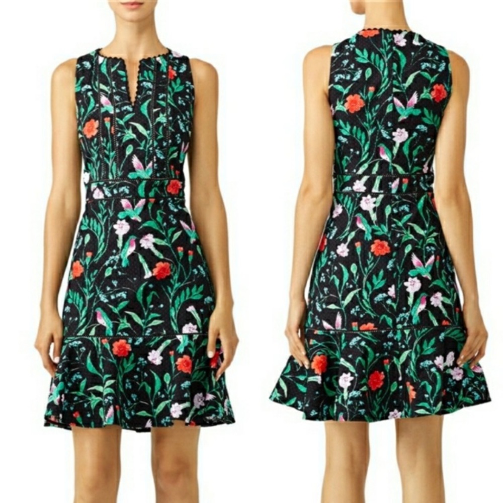 Kate Spade New York Jardin Tile Jacquard Floral Bird Print Sleeveless Dress